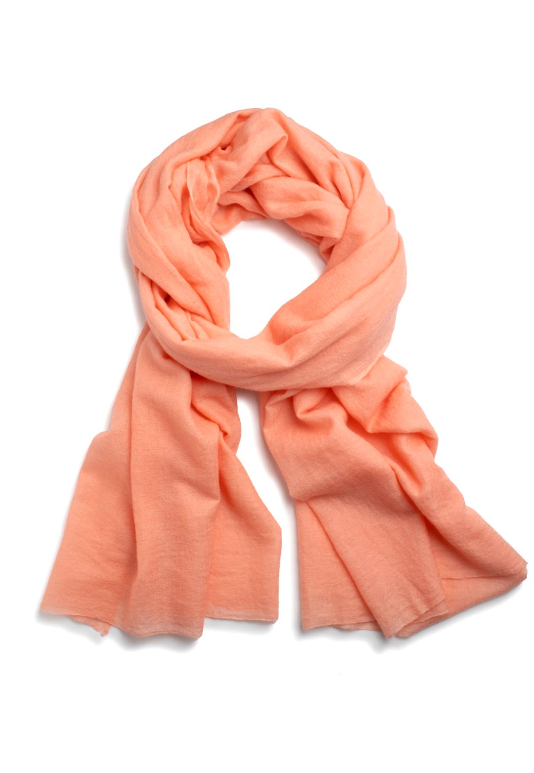 Apricot lightweight cashmere scarf wrapped around the neck