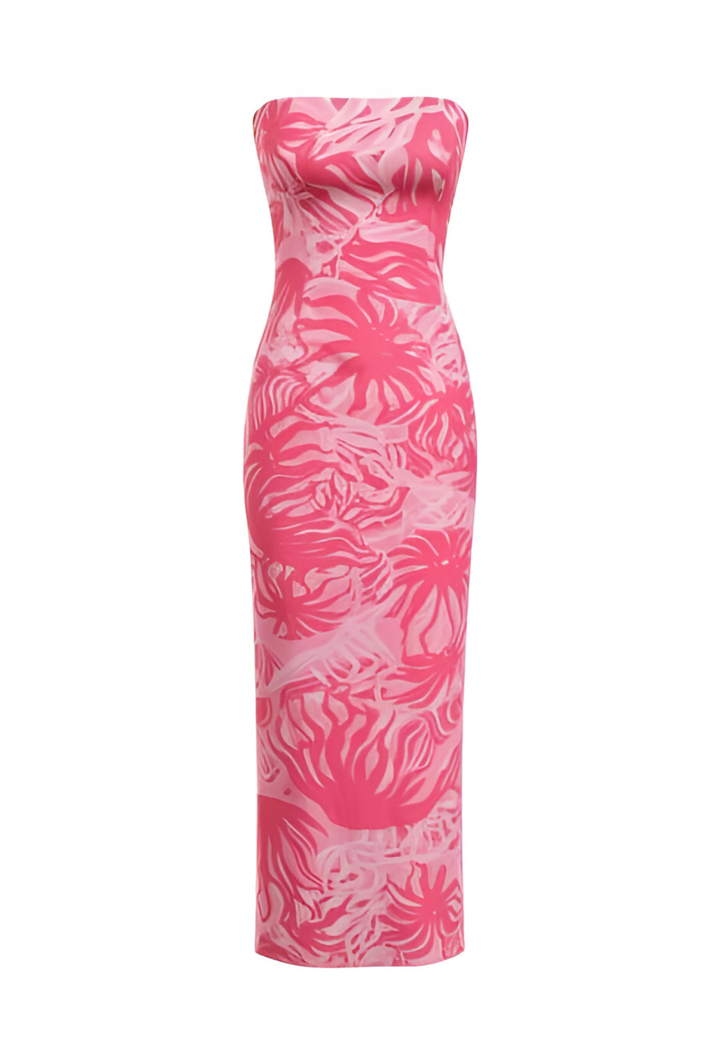 Baja pink stretch knit strapless maxi dress in Pink Luminelle