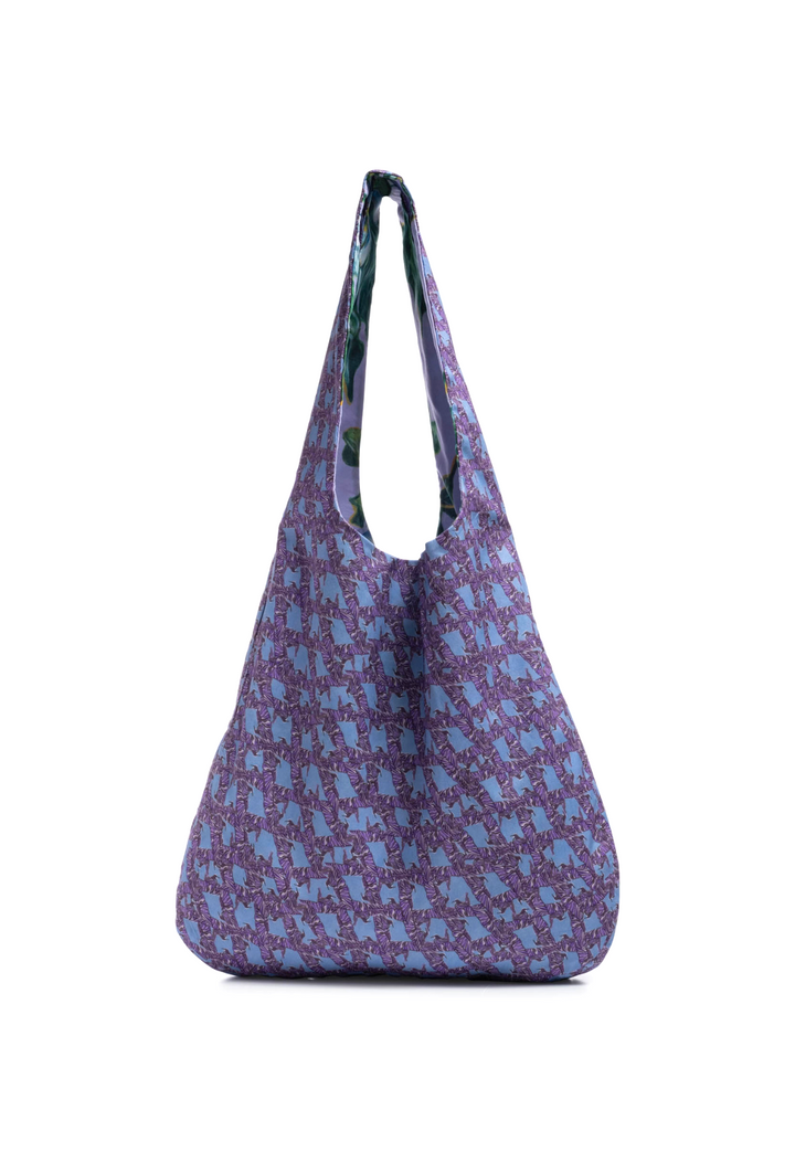 Betty reversible printed cotton tote bag featuring Sapphire Dancing Birds artwork