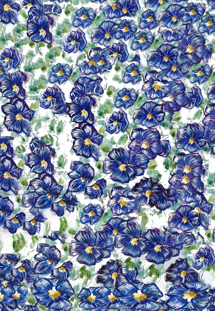 Blue Pansies floral print painted by Ala von Auersperg