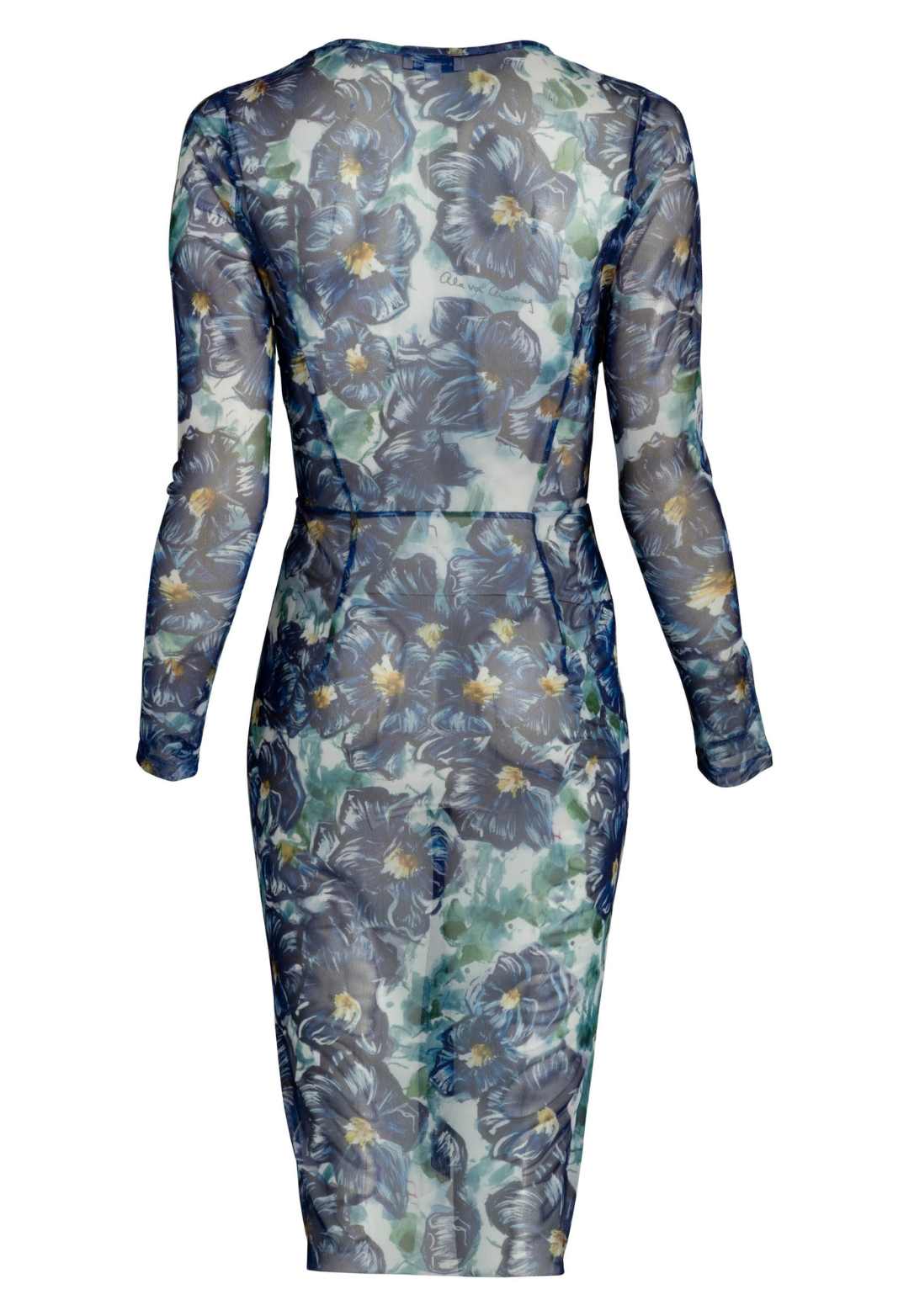 Blue Pansies mesh dress topper by Ala von Auersperg