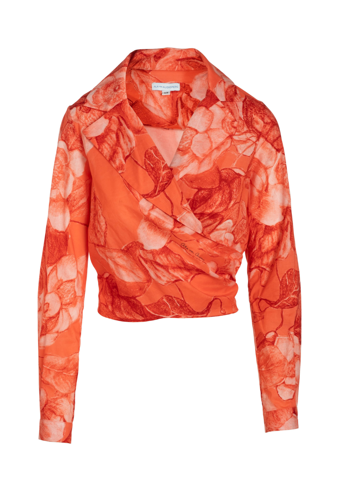 Bright red floral cotton wrap top with adjustable tie front
