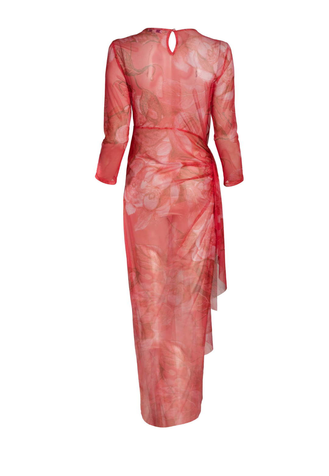 Bright red floral sheer mesh topper in Coral Grandiflora