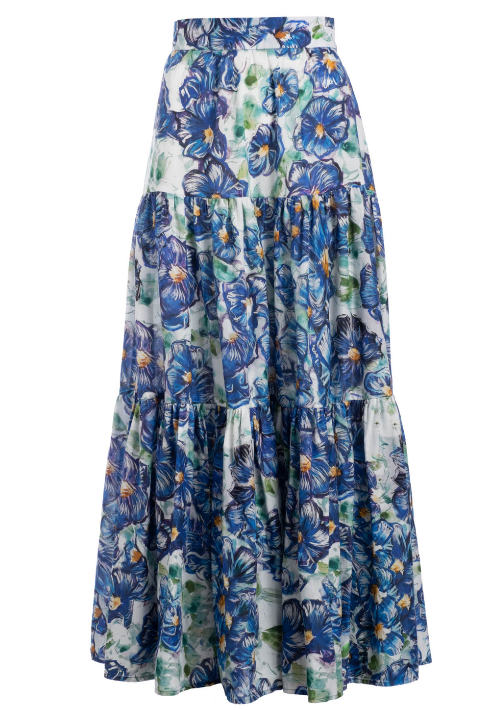 Carol blue floral tiered cotton maxi skirt