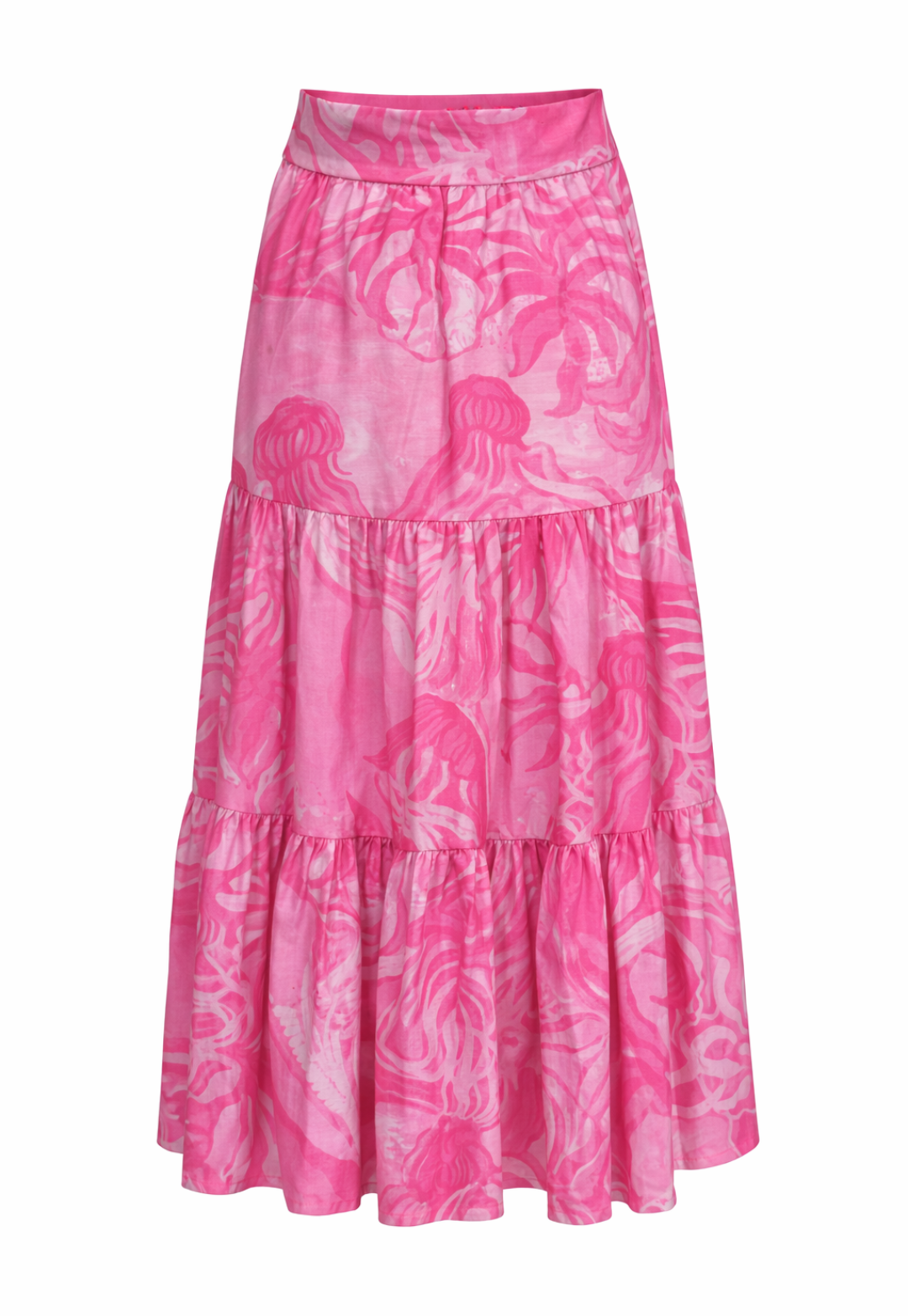 Carol cotton voile maxi skirt in Pink Luminelle jellyfish print
