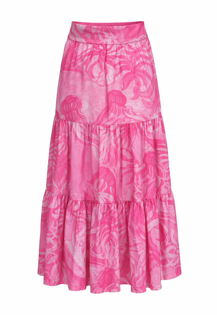Carol cotton voile maxi skirt in Pink Luminelle jellyfish print