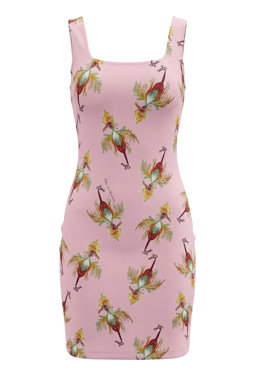 Caterina bird print stretch knit mini dress