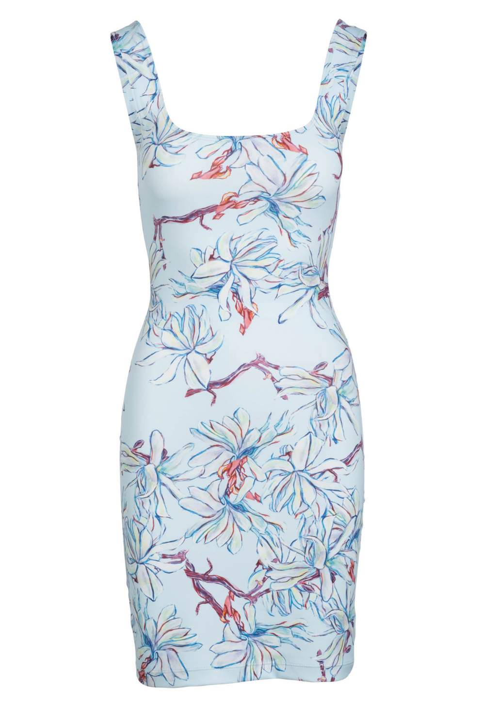 Caterina blue floral stretch knit mini dress in Magnolia