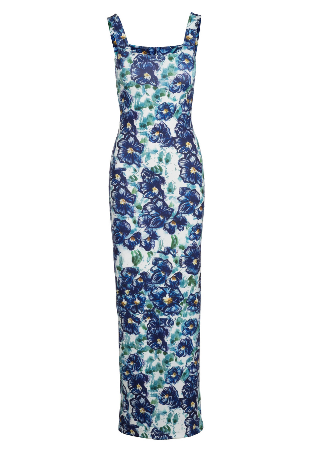 Caterina blue floral stretch knit maxi dress