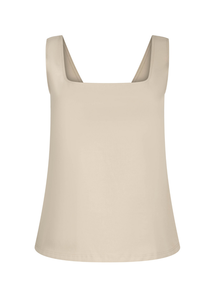 Caterina Italian stretch cotton tank top in Khaki on a white background