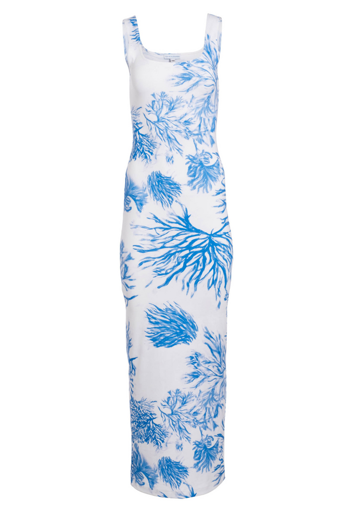 Caterina blue and white nautical print stretch knit maxi dress