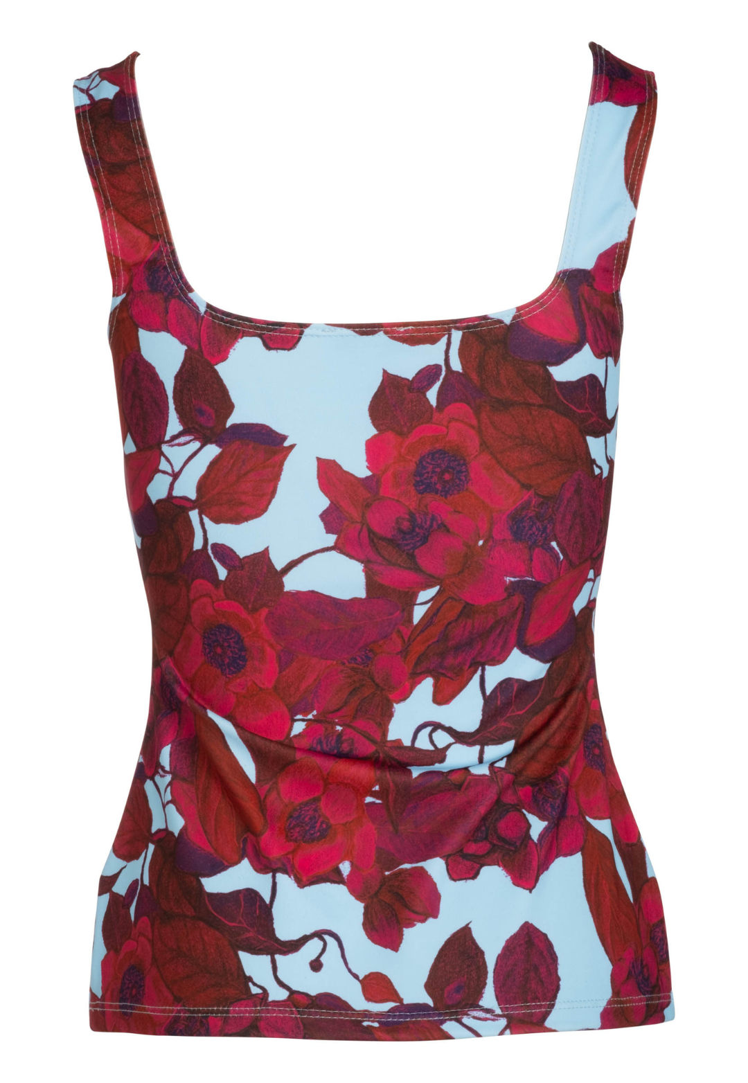 Caterina red floral square neck tank top