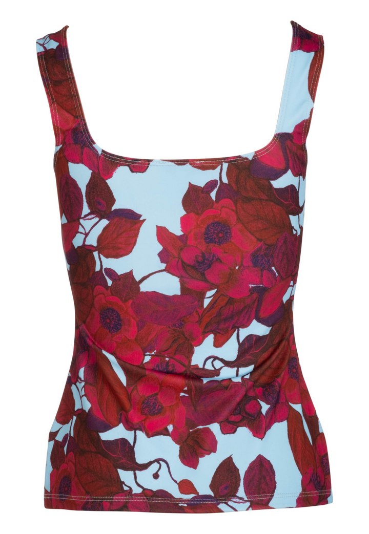 Caterina red floral square neck tank top