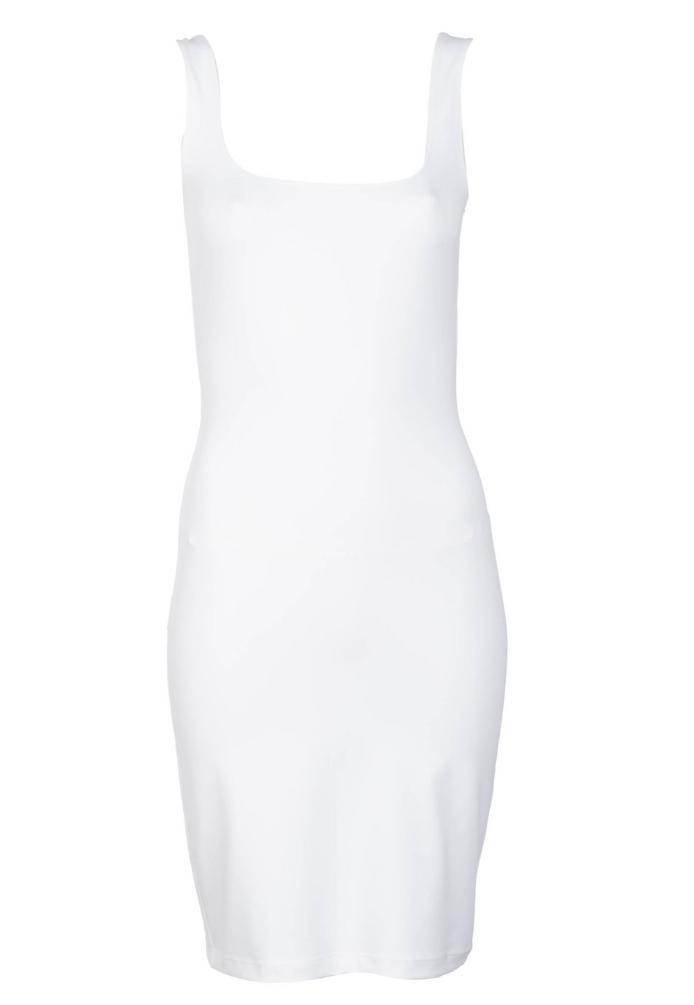 Caterina white stretch knit dress with square scoop neckline