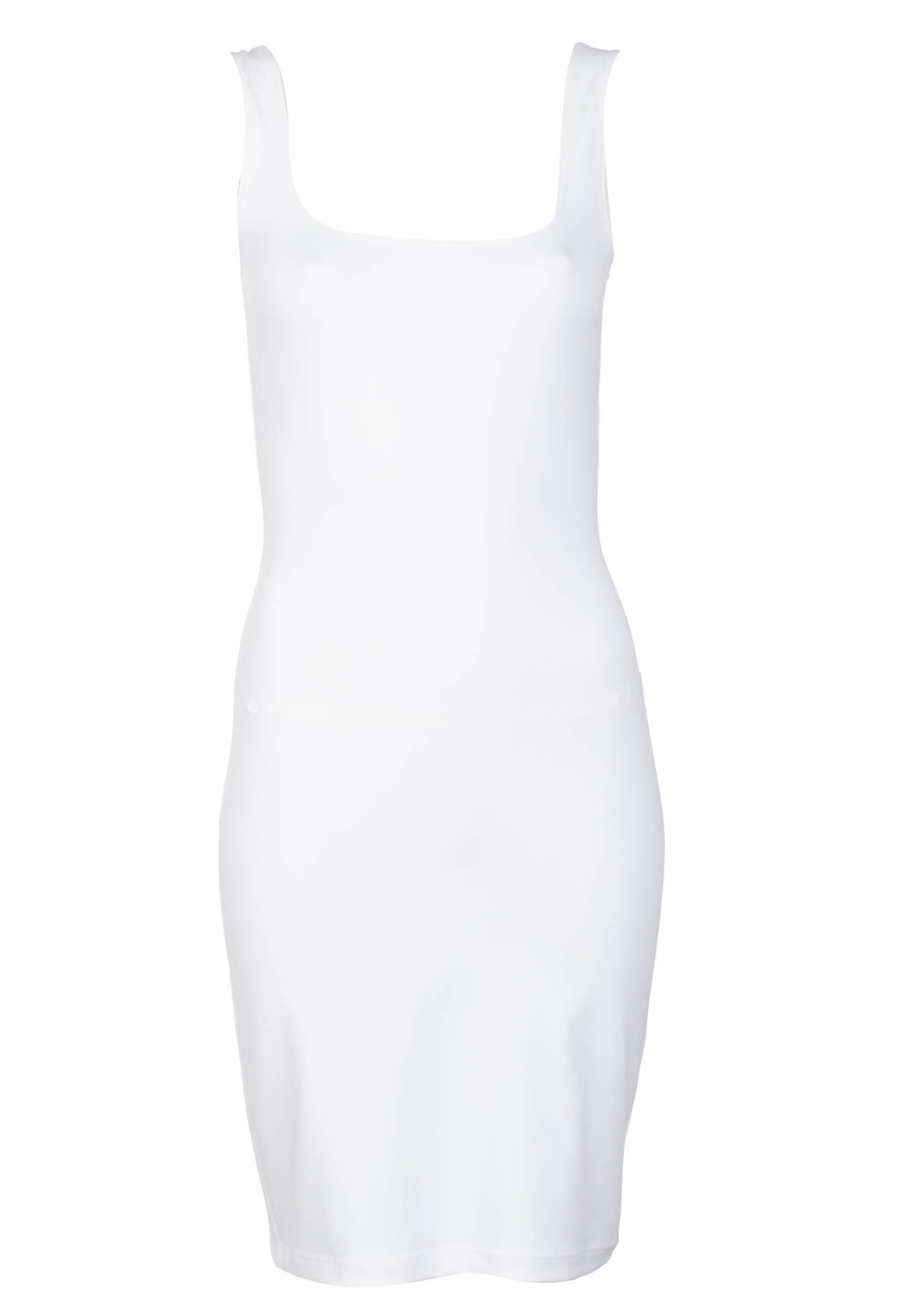 Caterina white stretch knit dress with square scoop neckline