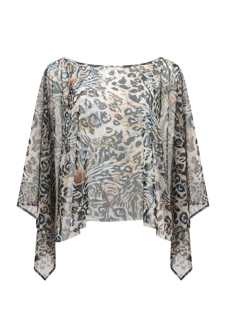 Clivia sheer mesh layering poncho in Snow Leopard