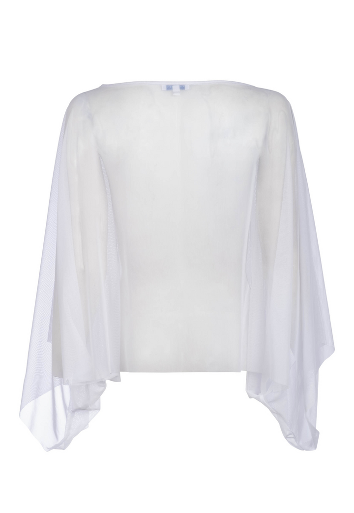 Clivia white mesh poncho styled as a layering piece
