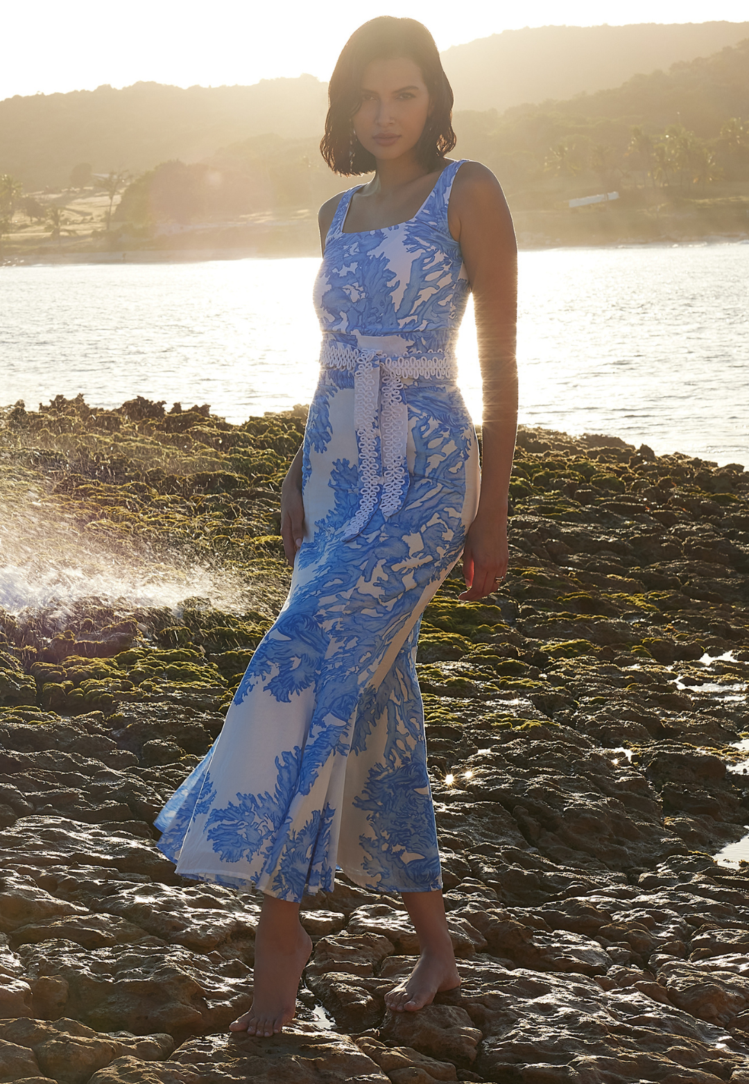 Crawford ankle-length cotton voile skirt in Blue Coral nautical print