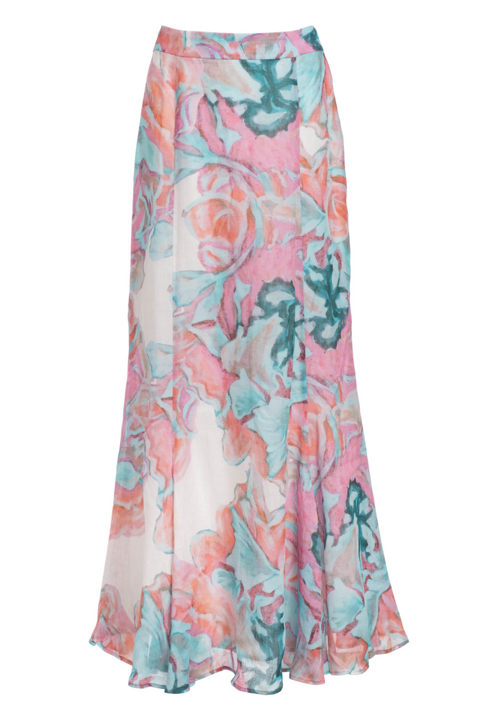 Crawford full-length cotton skirt featuring pink and green floral artwork