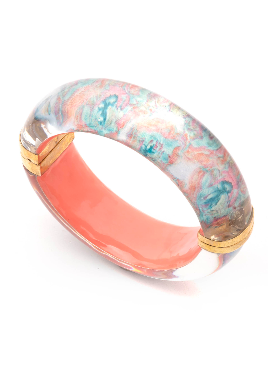 Daiquiri pink floral Lucite bangle bracelet with 14K gold-plated hardware