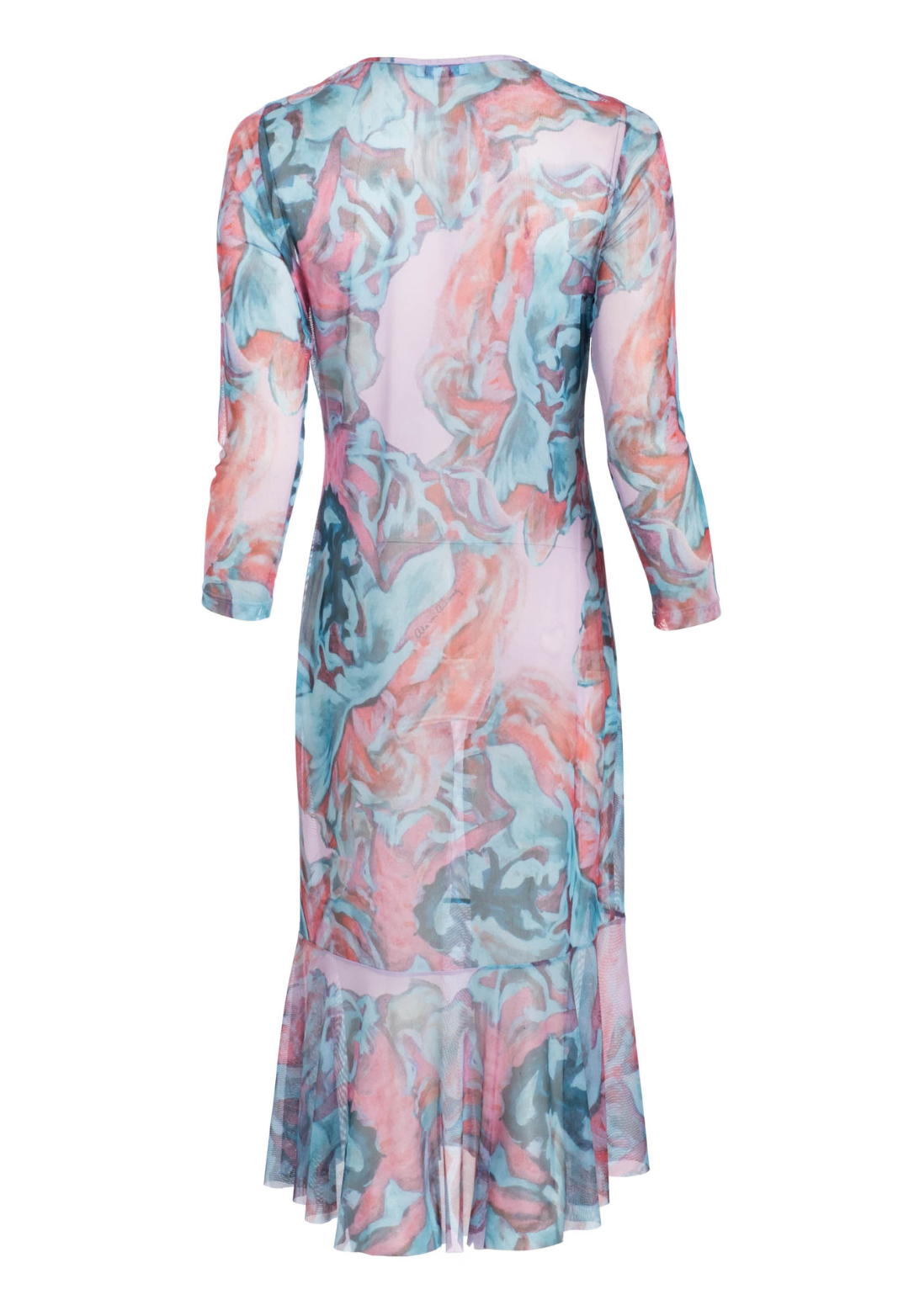 Daiquiri sheer mesh dress with pink and green floral artwork