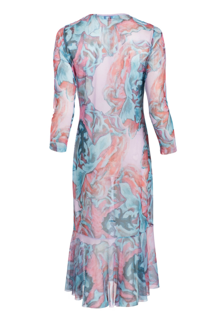 Daiquiri sheer mesh dress with pink and green floral artwork