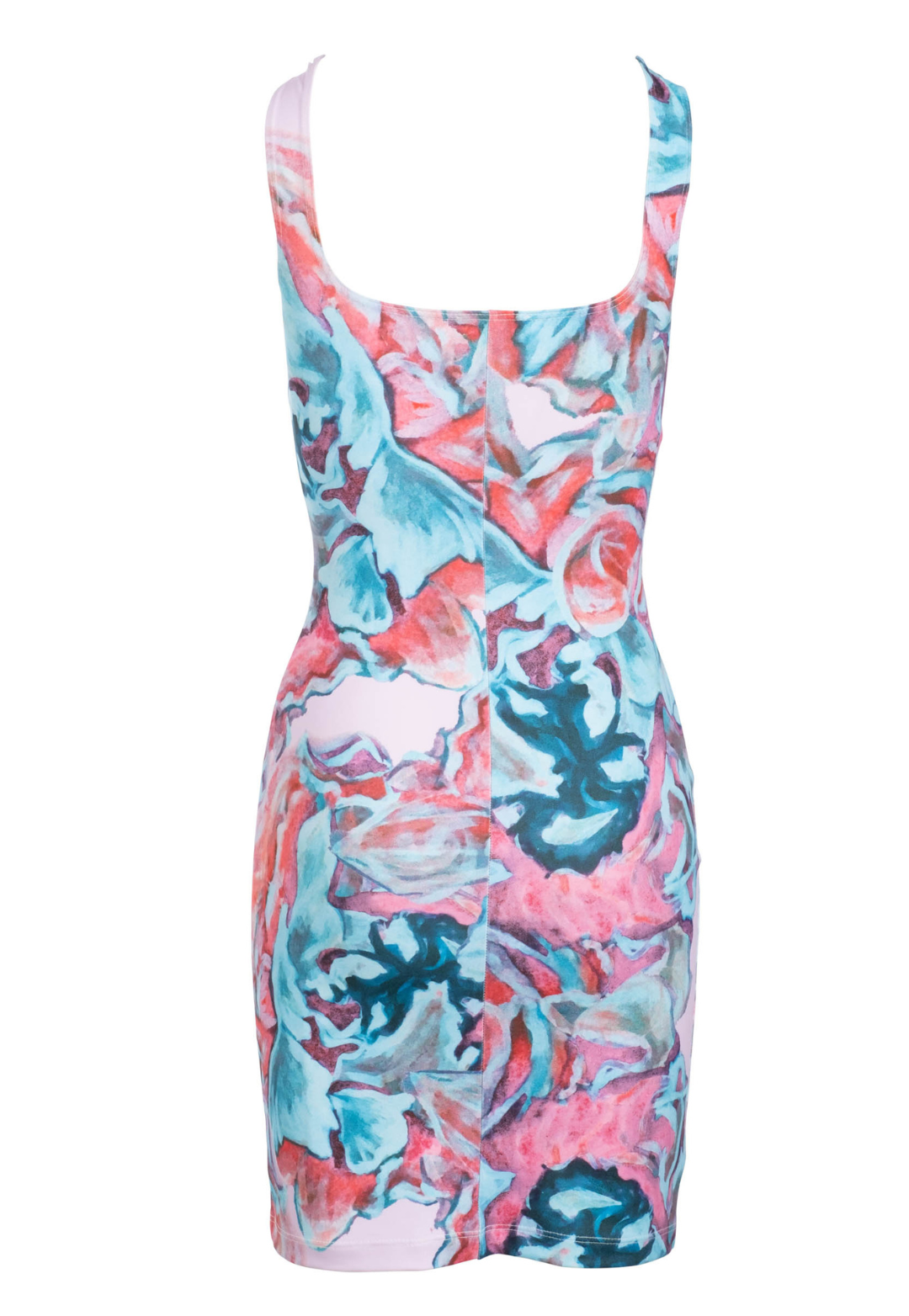 Daiquiri pink and green floral sleeveless stretch knit dress