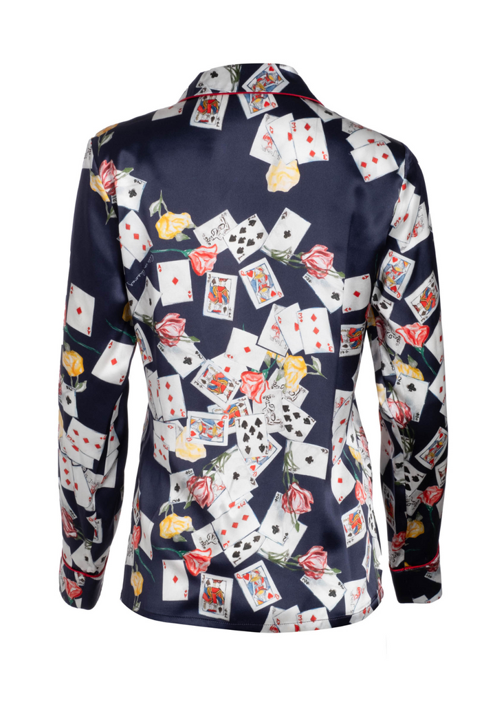 Dealer's Choice printed silk pajama shirt with mother-of-pearl buttons