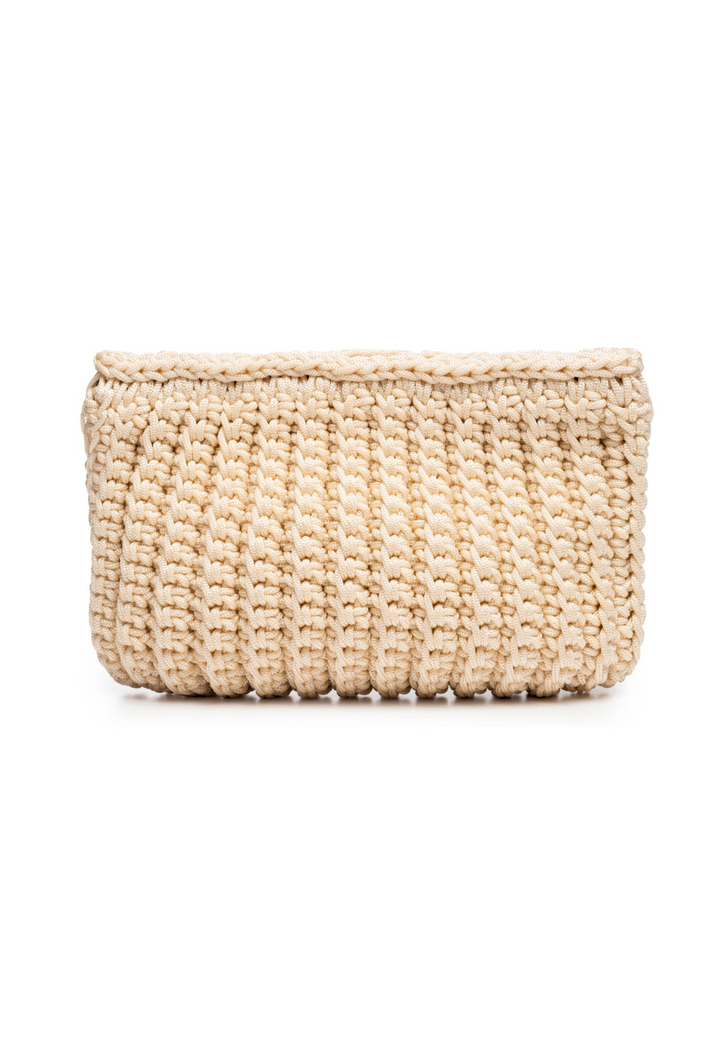Ecru neutral crochet clutch handbag