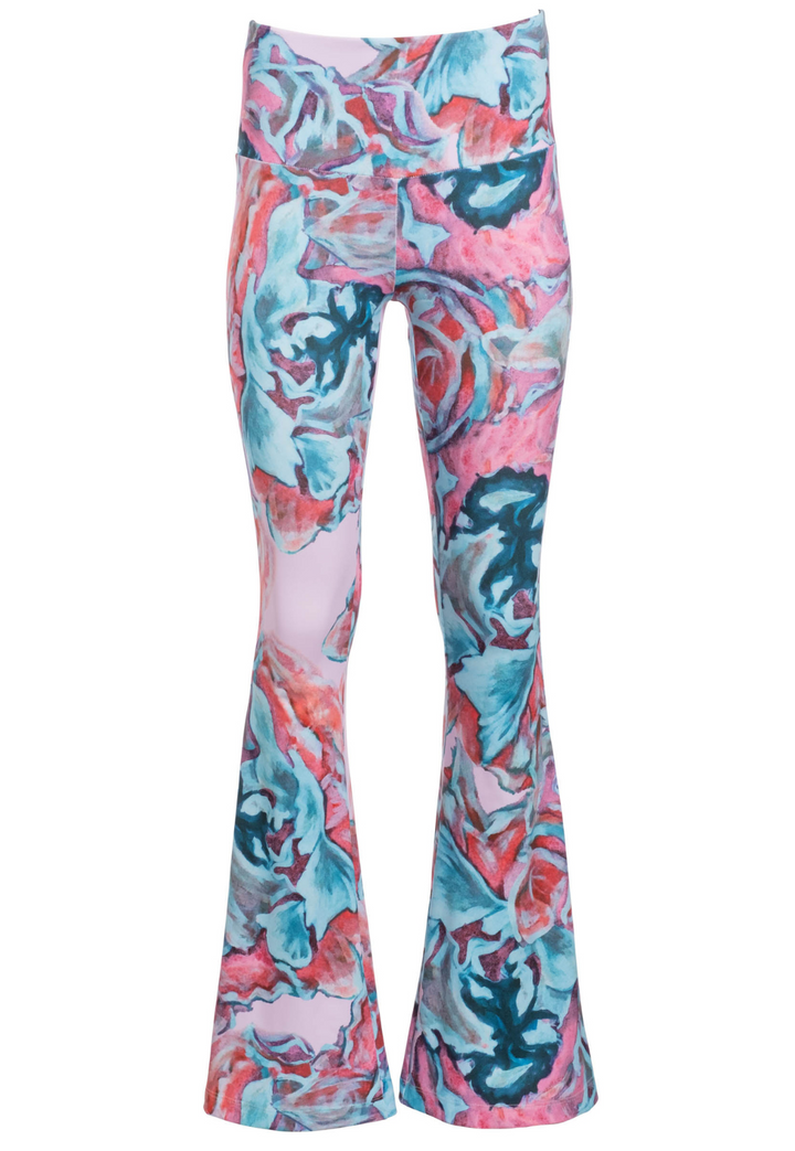 Elaine pink floral flare pants in Daiquiri print