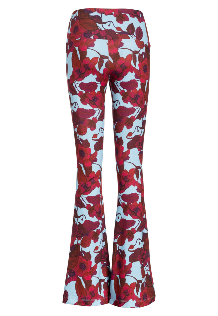 Back view of Elaine Raspberry Grandiflora stretch knit pants
