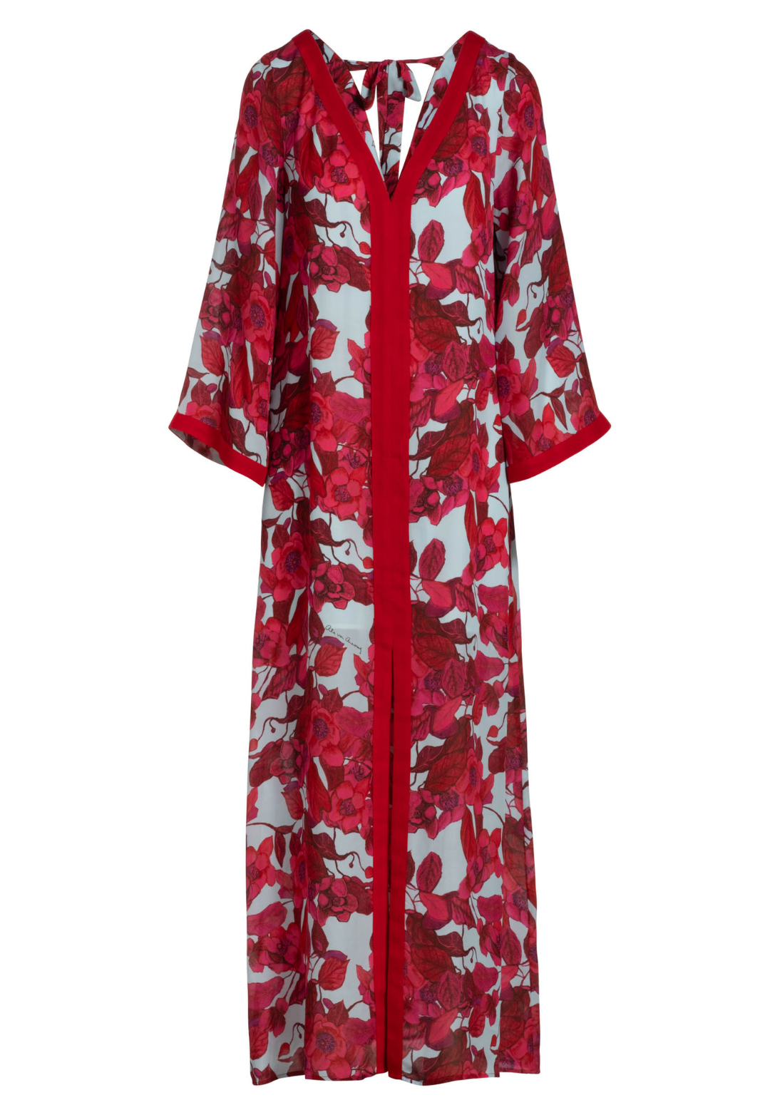Estelle Raspberry Grandiflora silk kaftan front view