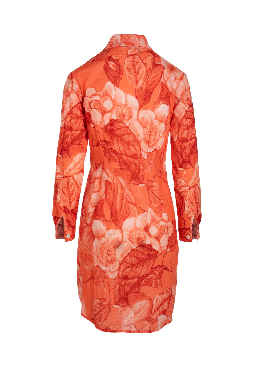 Coral Grandiflora bright red floral cotton voile shirtdress
