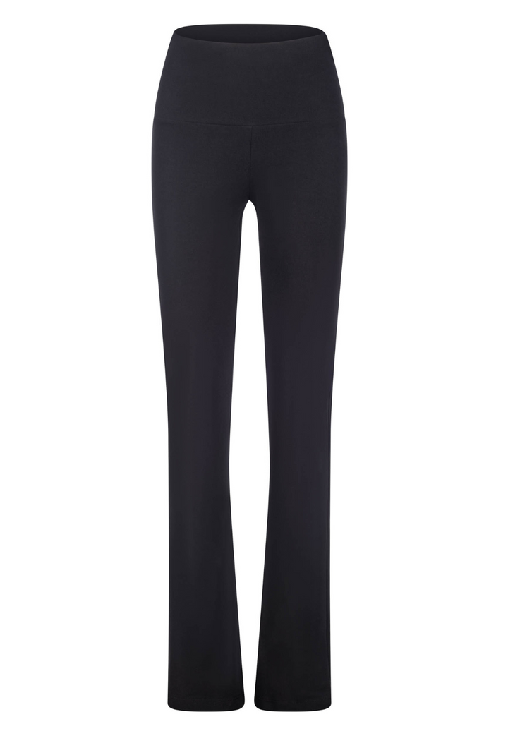 Gabriele black pull-on cotton pants with yoke waistband on white background