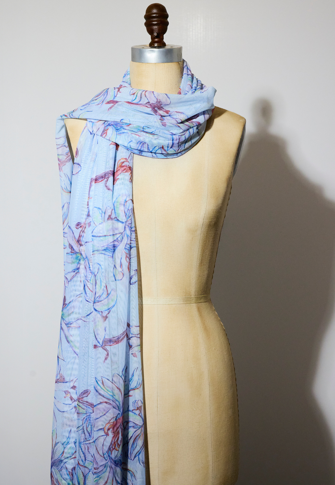 Gala blue floral sheer mesh wrap in Magnolia