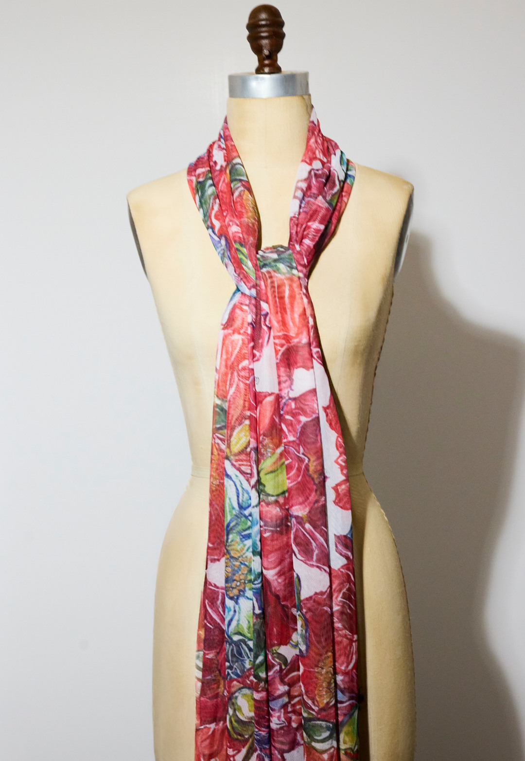 Gala red floral sheer mesh wrap in Red Ranunculus