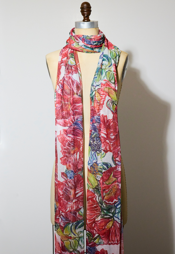 Red Ranunculus sheer mesh wrap by Ala von Auersperg