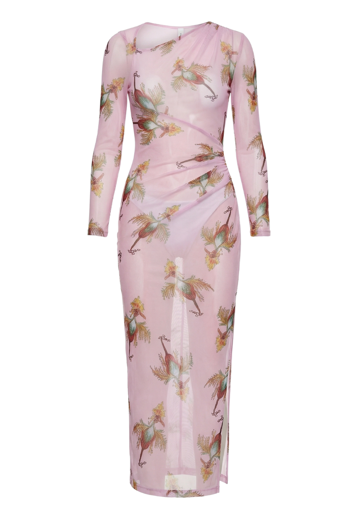 Geraldine sheer mesh dress with high side slit