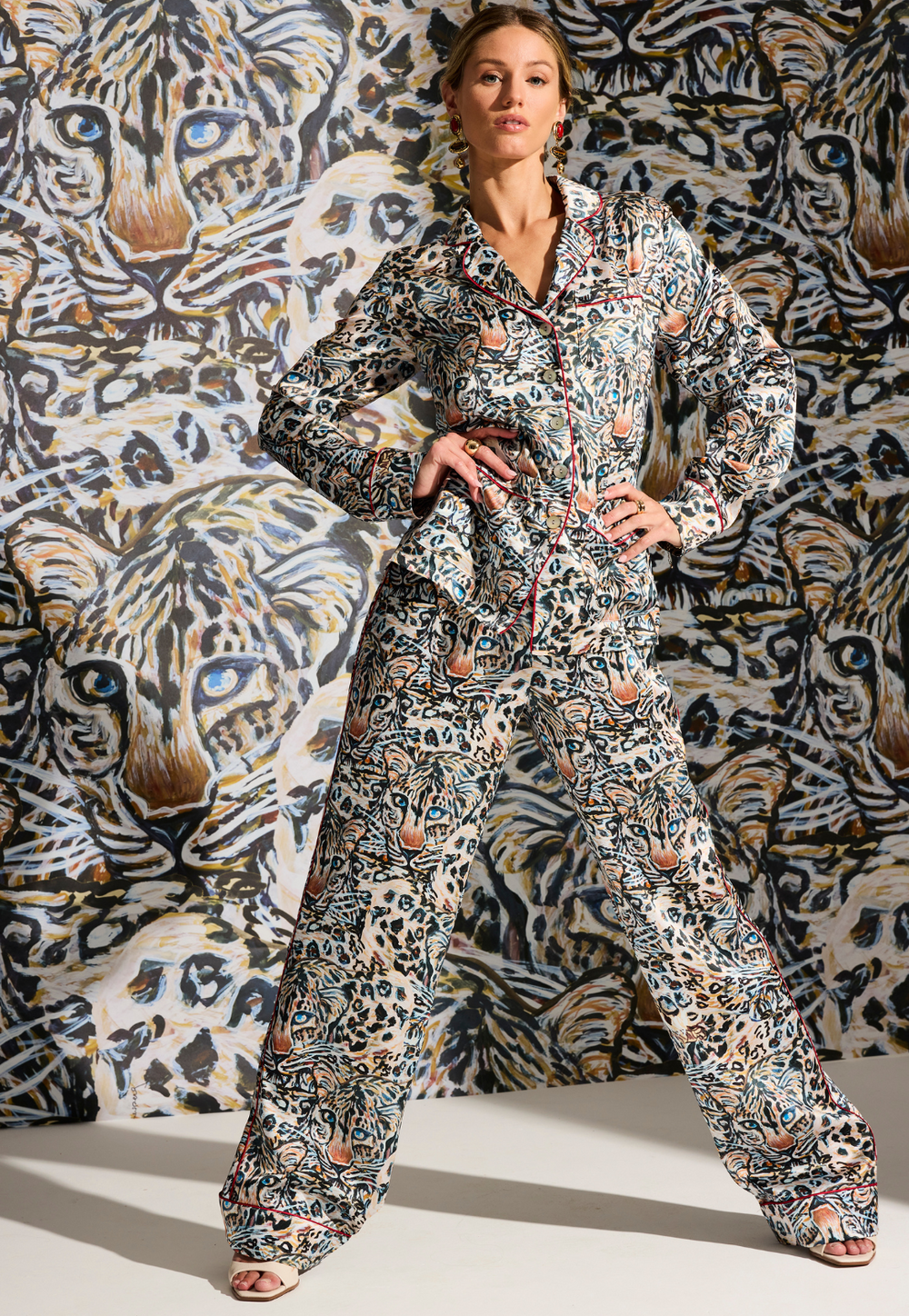 Helen Snow Leopard silk charmeuse pajama top