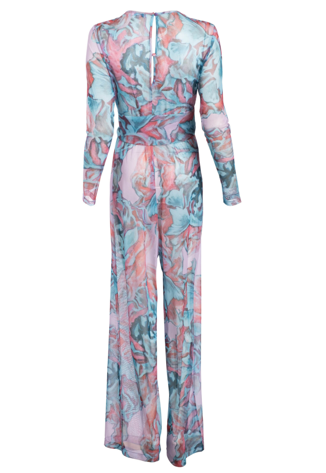 Jackie pink and green floral jumpsuit with organza waist sash