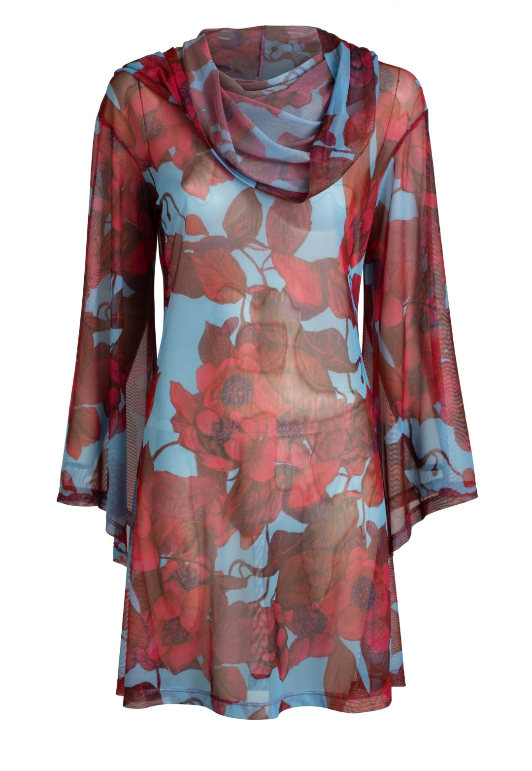 Karla Raspberry Grandiflora sheer mesh hoodie front view
