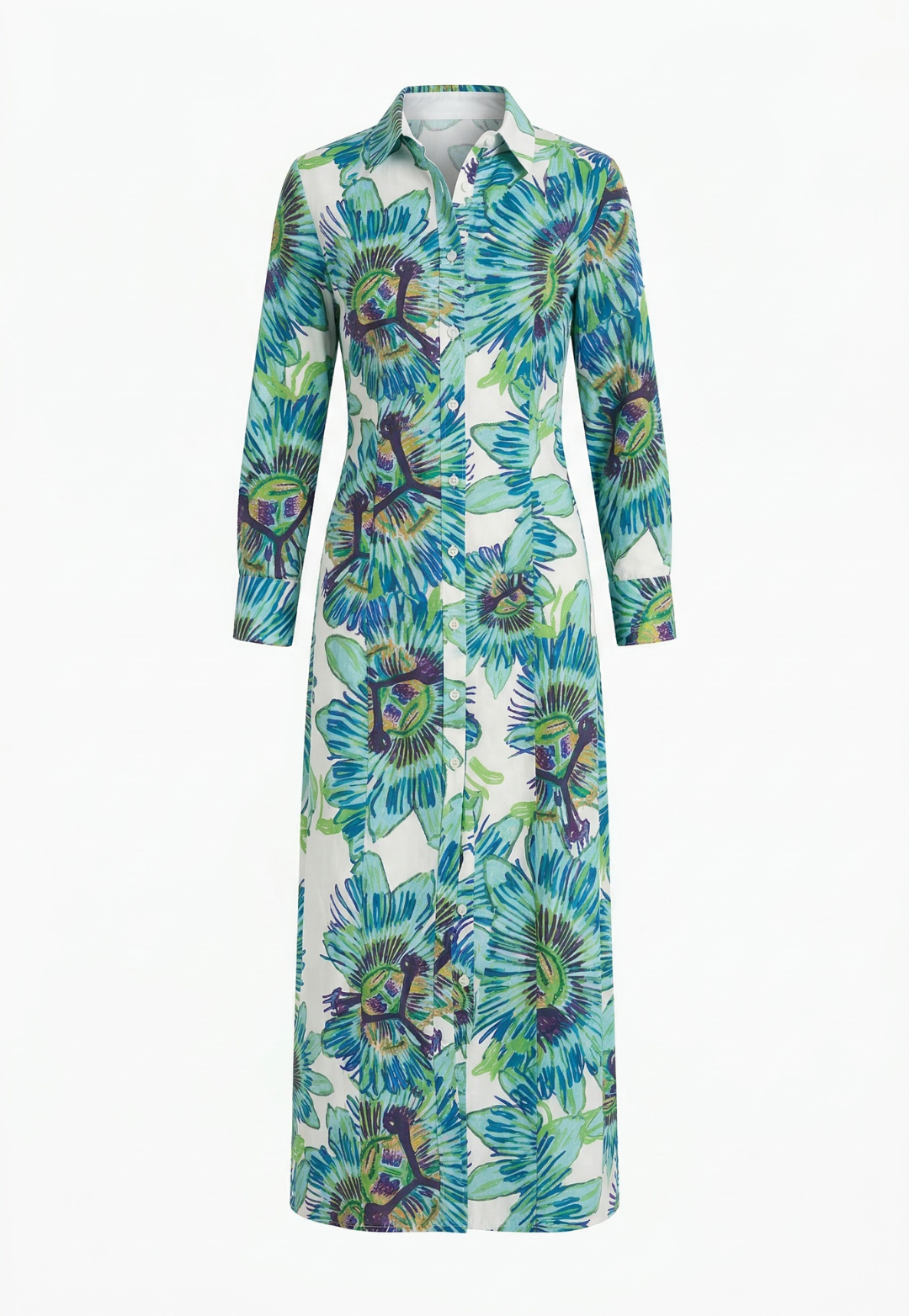 Kathe cotton voile shirt dress in White Passion Flower