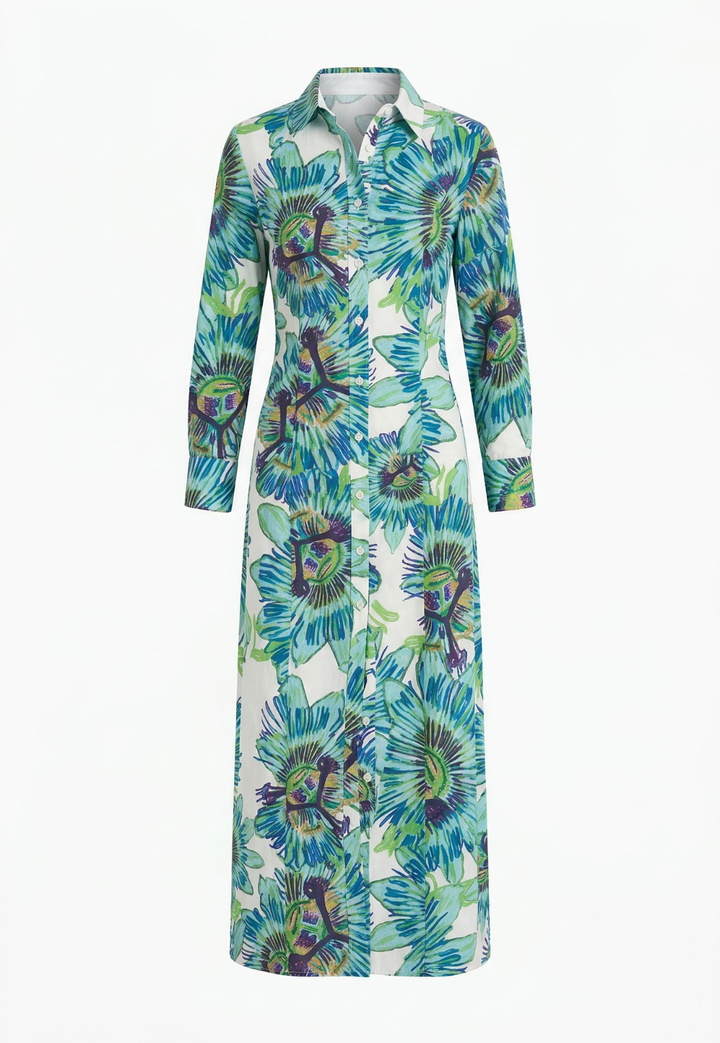 Kathe cotton voile shirt dress in White Passion Flower