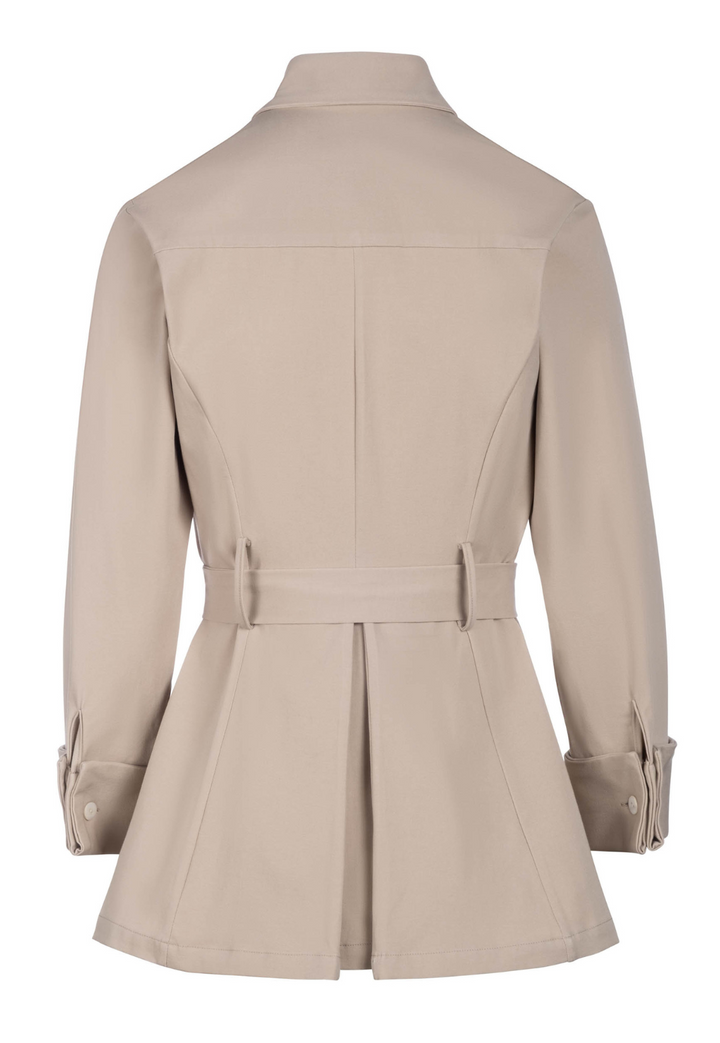 Keaton khaki stretch cotton twill blouse with French cuffs and belted waist