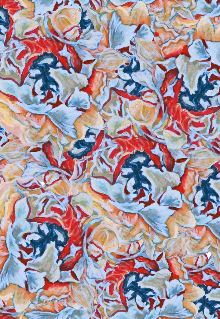 Koi multicolor abstract print featuring red, blue and orange artwork by Ala von Auersperg