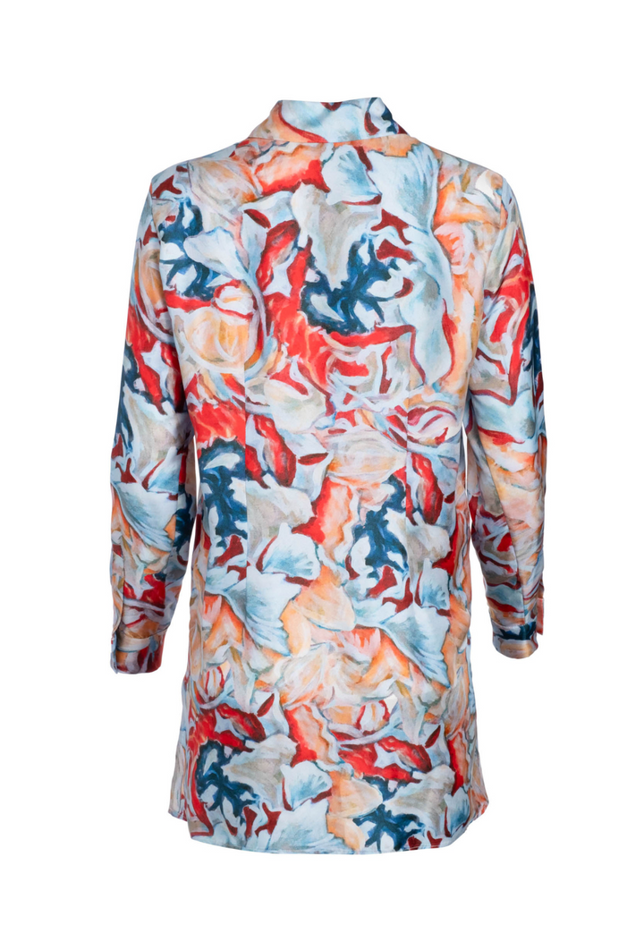 Koi multicolor silk button-down blouse