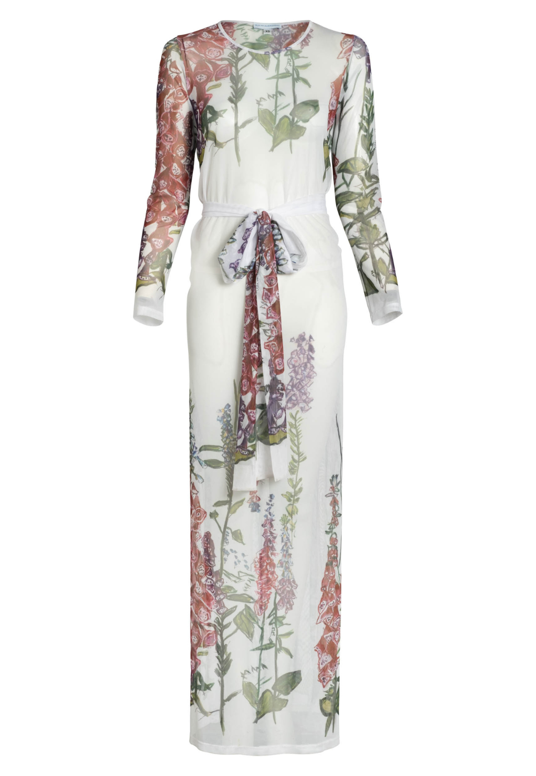Loren Foxgloves sheer mesh wrap dress front view