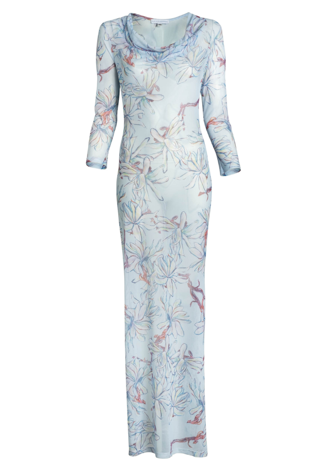 Louise Magnolia blue floral sheer mesh dress front view