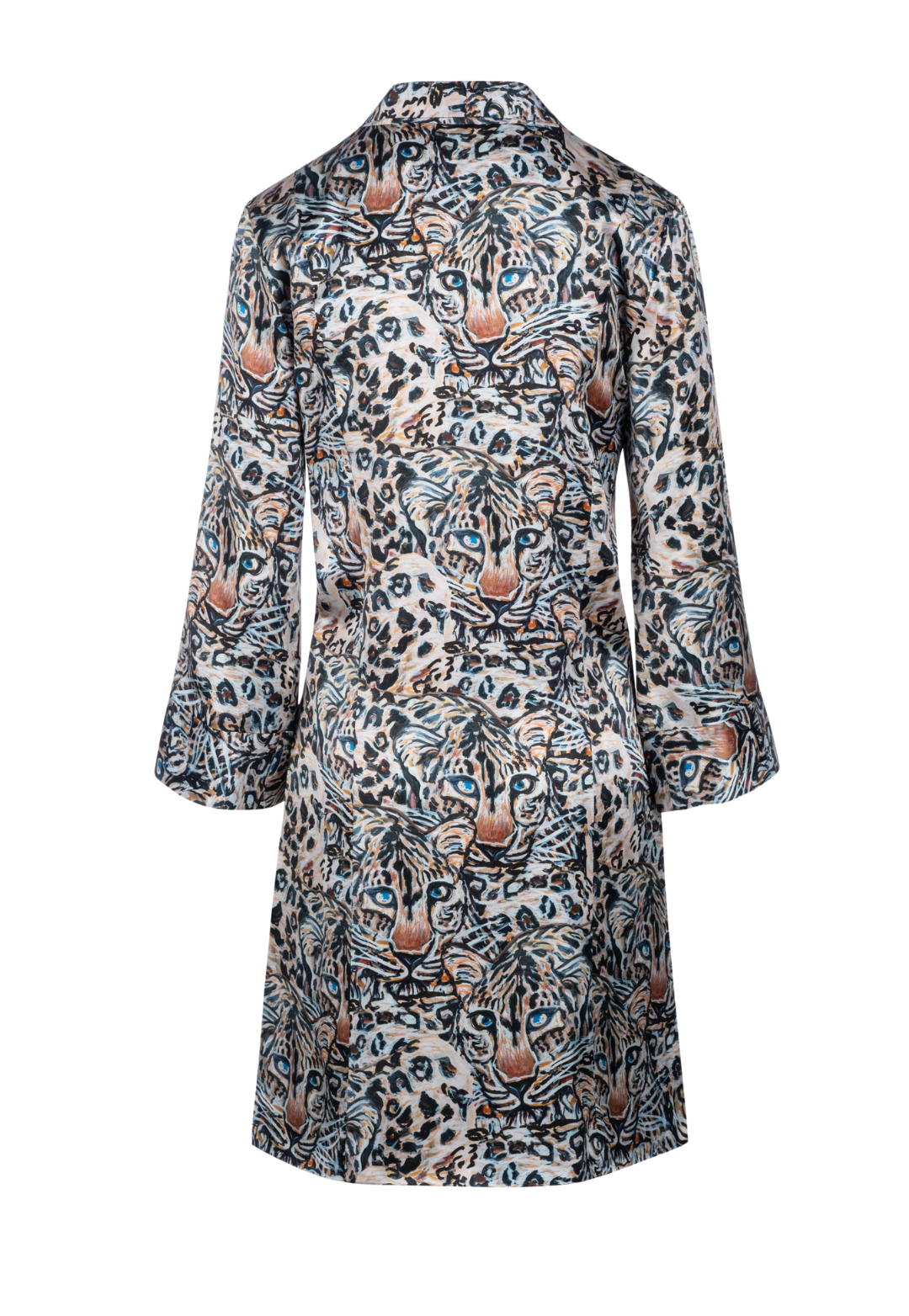 Margaux belted Snow Leopard silk robe by Ala von Auersperg