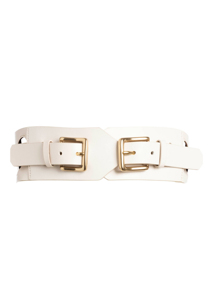 Maxwell women's leather belt in Bone with brass hardware